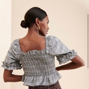 English Factory Grey Plaid Top